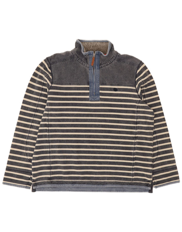 Fat Face Mens Zip Neck Sweatshirt Jumper XL Navy Blue Striped Cotton