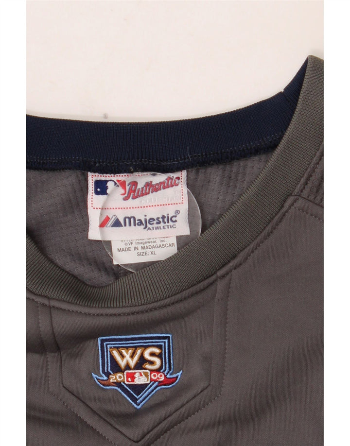 MAJESTIC Mens Wilson Graphic Top Long Sleeve XL Grey Colourblock Polyester