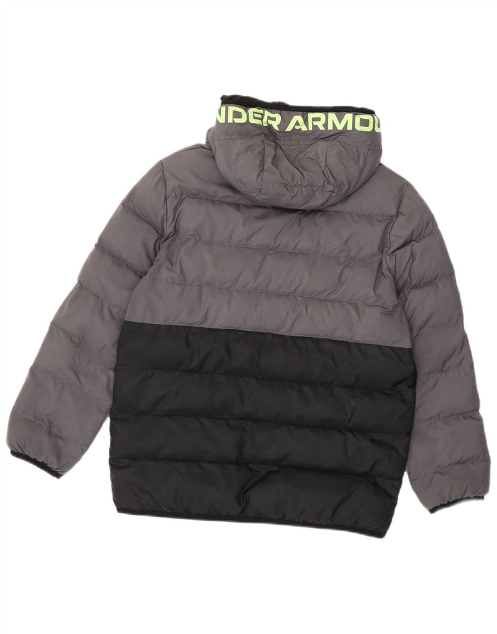 Under Armour Boys Graphic Hooded Padded Jacket 12-13 Years Grey Colourblock