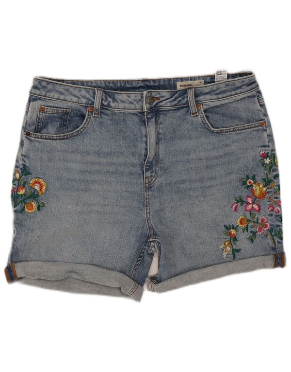 Marks & Spencer Womens Boyfriend Denim Shorts UK 16 Large W35 Blue Floral