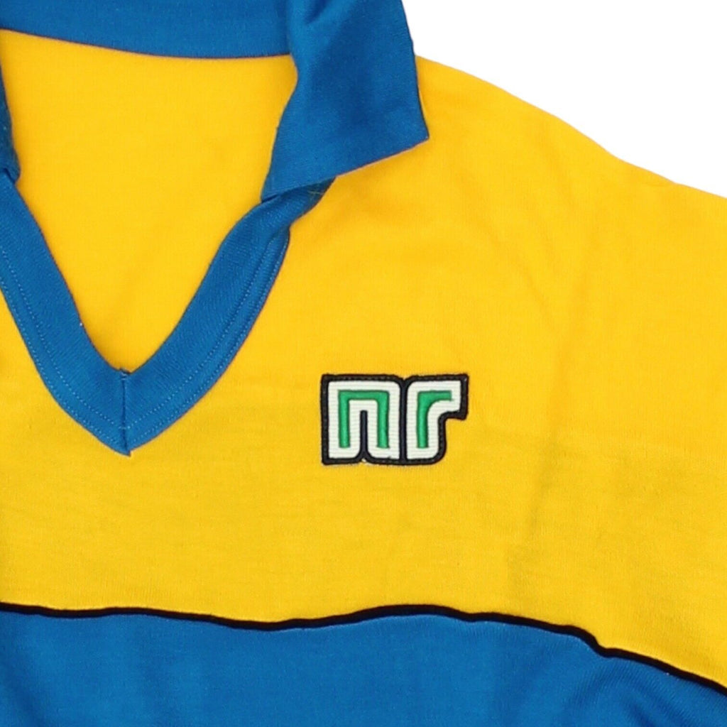 Ennerre Mens Yellow Blue Acrylic Long Sleeve Football Shirt | Vintage 80s Sports | Vintage Messina Hembry | Thrift | Second-Hand Messina Hembry | Used Clothing | Messina Hembry 