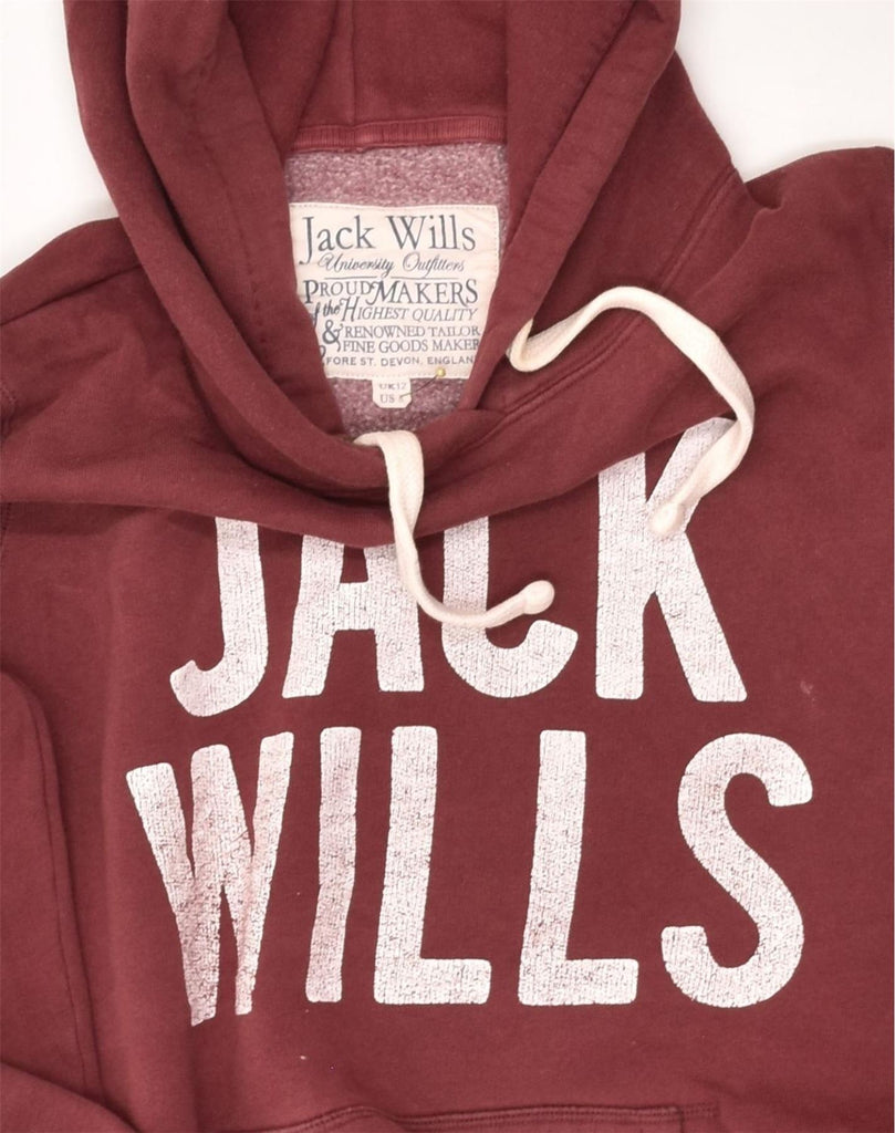 JACK WILLS Womens Graphic Hoodie Jumper UK 12 Medium Maroon Cotton | Vintage Jack Wills | Thrift | Second-Hand Jack Wills | Used Clothing | Messina Hembry 