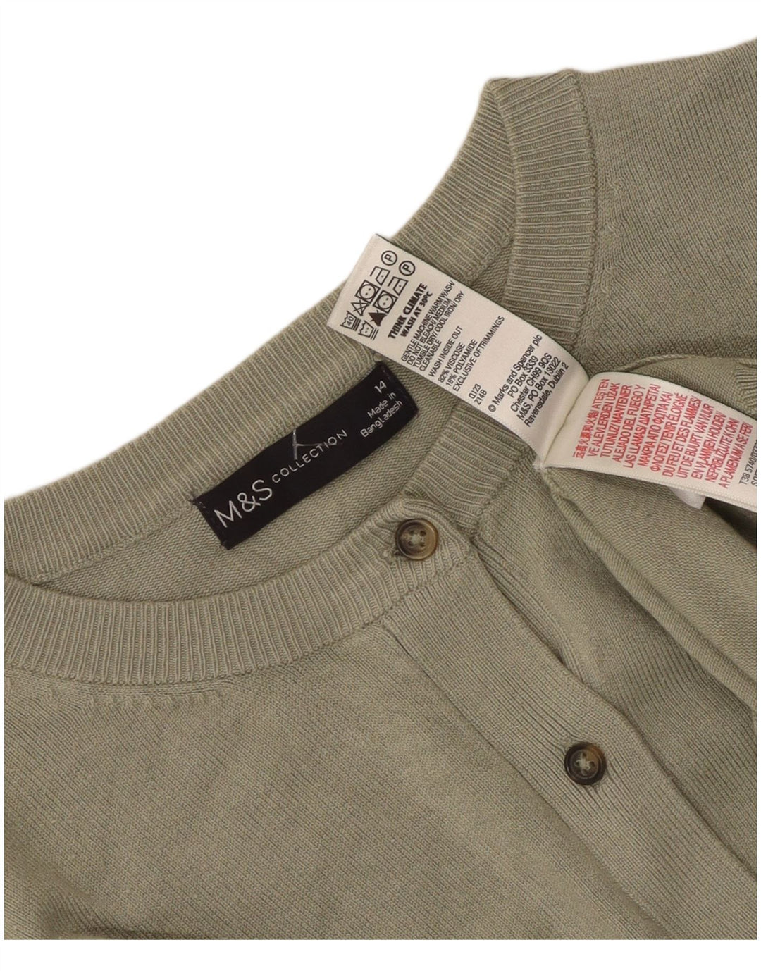 Marks & Spencer Womens Cardigan Sweater UK 14 Medium  Khaki Viscose