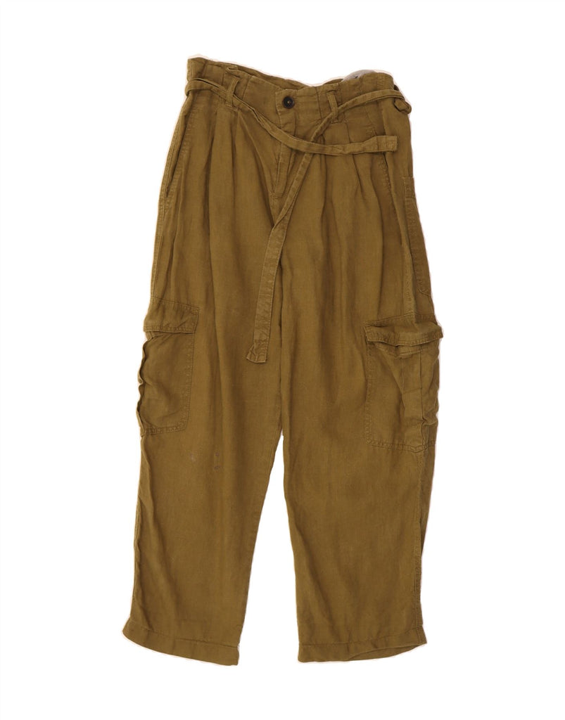 ZARA Womens High Waist Pegged Cargo Trousers W26 L26 Khaki Linen Vintage Zara and Second-Hand Zara from Messina Hembry 