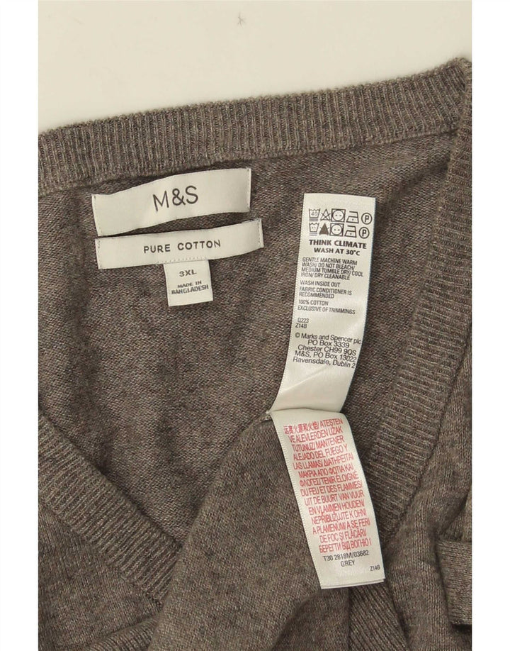 Marks & Spencer Mens V-Neck Jumper Sweater 3XL Grey Cotton