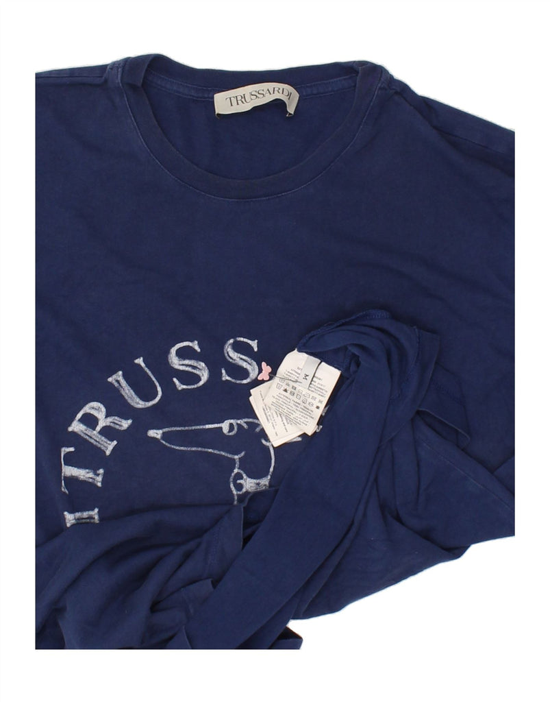 TRUSSARDI Mens Graphic T-Shirt Top Medium Navy Blue Cotton Vintage Trussardi and Second-Hand Trussardi from Messina Hembry 