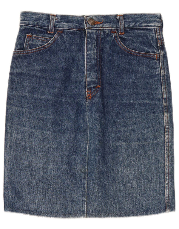 VINTAGE Girls High Rise Denim Skirt 15-16 Years W24 Blue Cotton