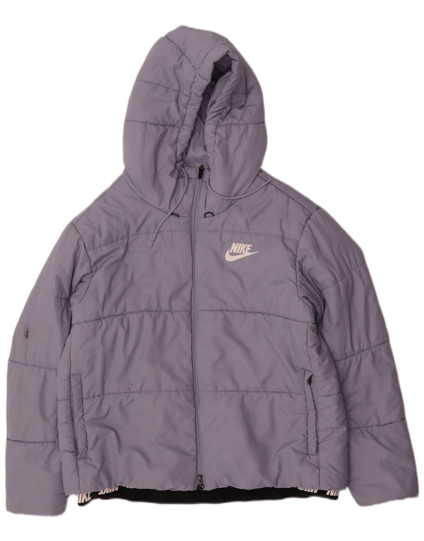 NIKE Womens Graphic Hooded Padded Jacket UK 18 XL Blue Polyester