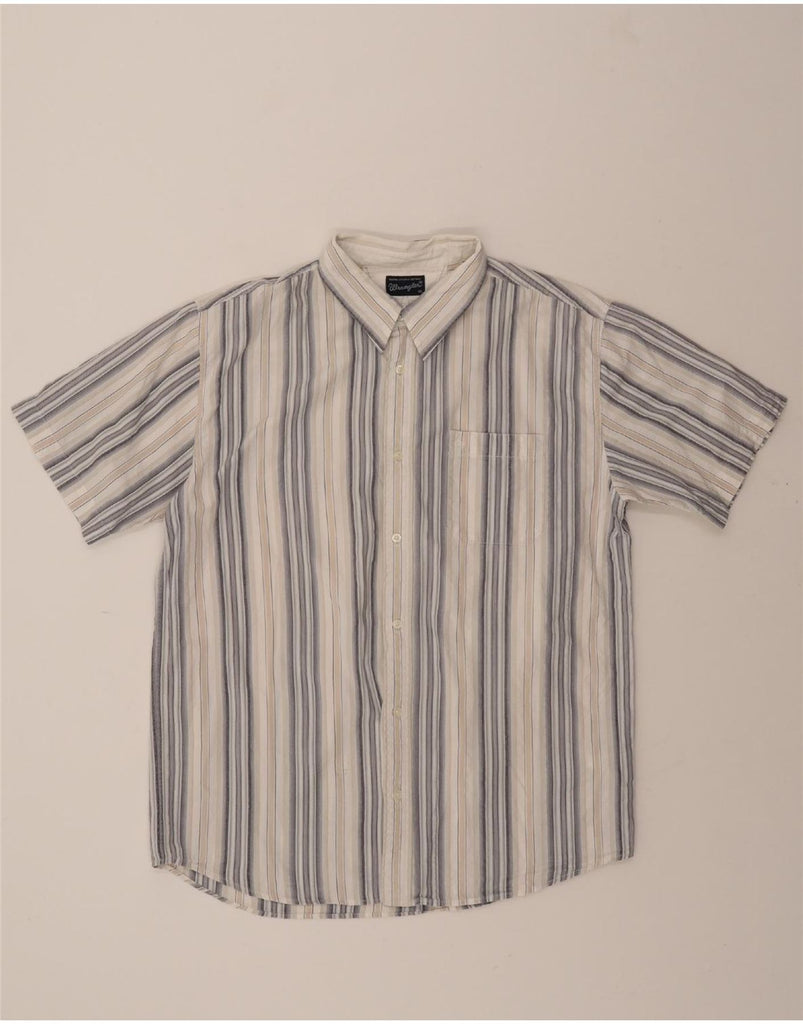 WRANGLER Mens Short Sleeve Shirt XL Grey Striped Cotton Vintage Wrangler and Second-Hand Wrangler from Messina Hembry 