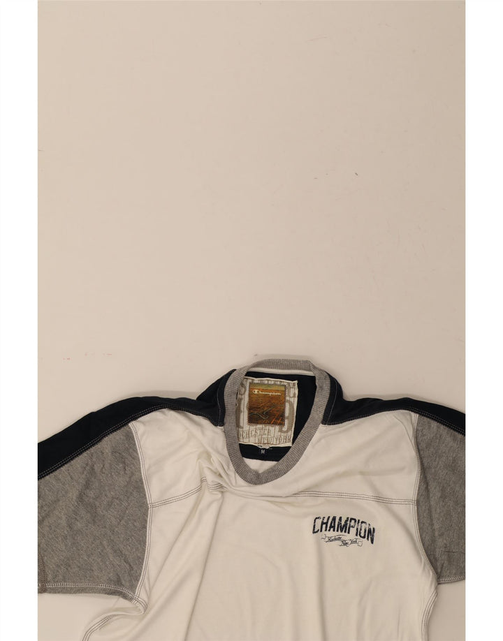 CHAMPION Mens T-Shirt Medium White Colourblock Cotton Vintage Champion and Second-Hand Champion from Messina Hembry 