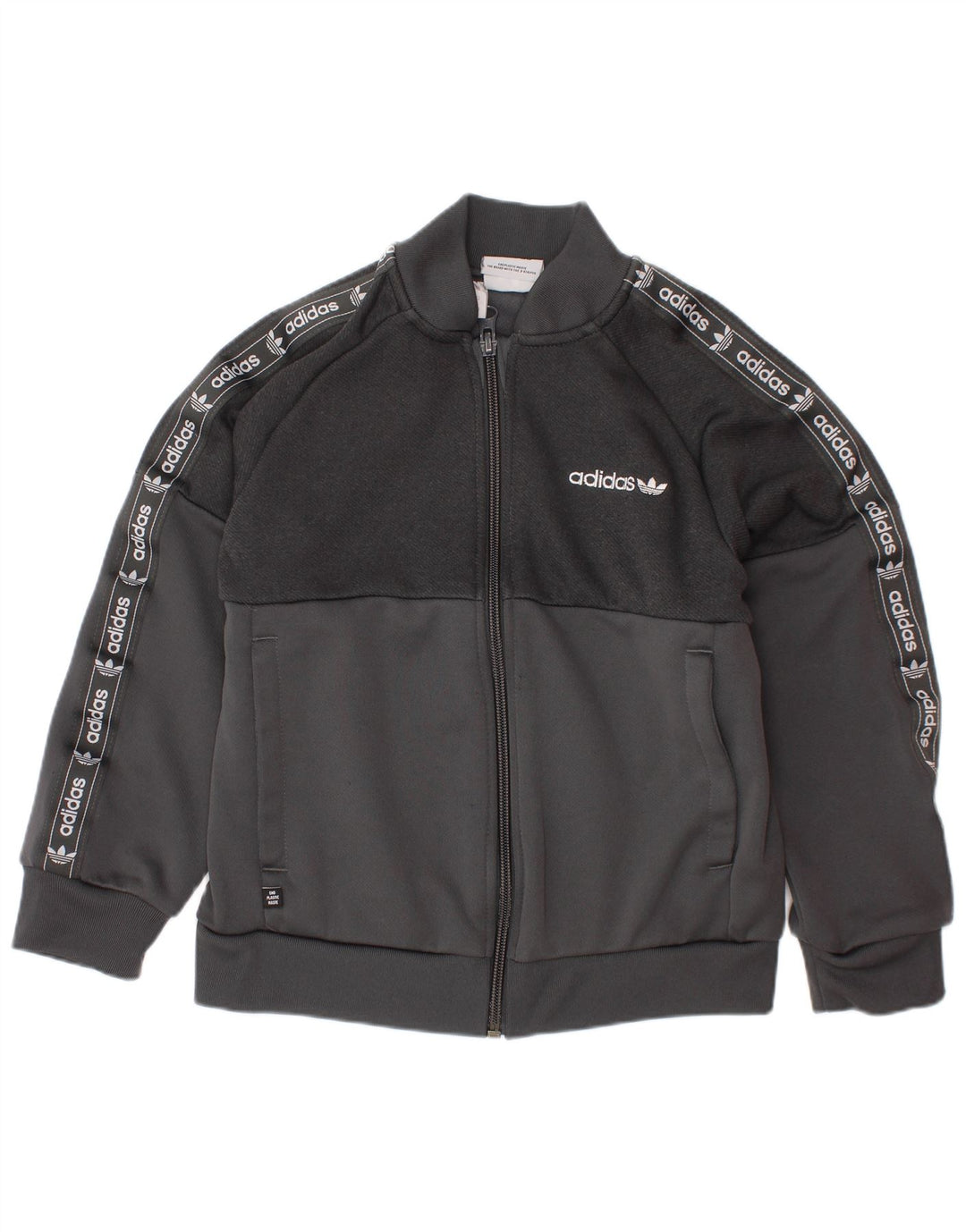 ADIDAS Boys Graphic Tracksuit Top Jacket 6-7 Years Grey Polyester