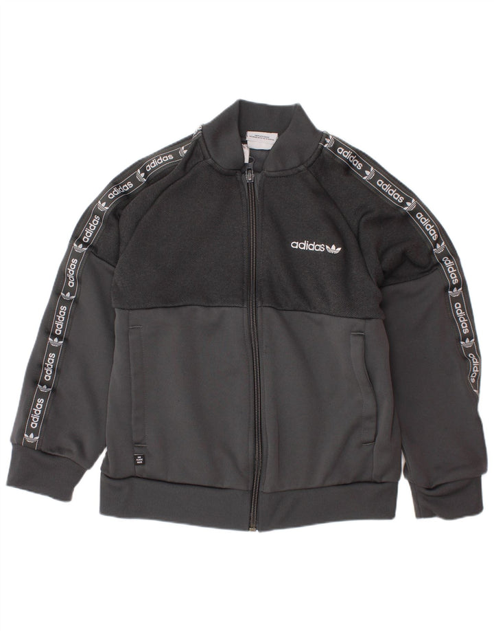 ADIDAS Boys Graphic Tracksuit Top Jacket 6-7 Years Grey Polyester