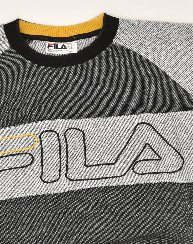 FILA Mens Graphic Sweatshirt Jumper XL Grey Colourblock Cotton | Vintage Fila | Thrift | Second-Hand Fila | Used Clothing | Messina Hembry 