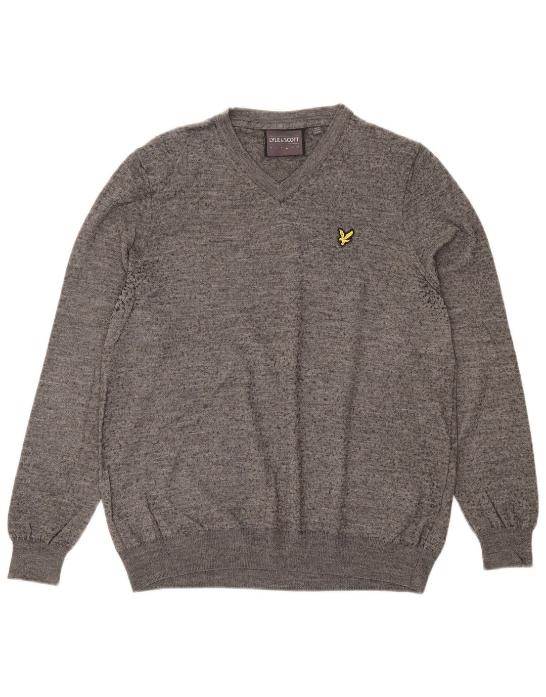 Lyle & Scott Mens V-Neck Jumper Sweater Large Grey Flecked Merino Wool