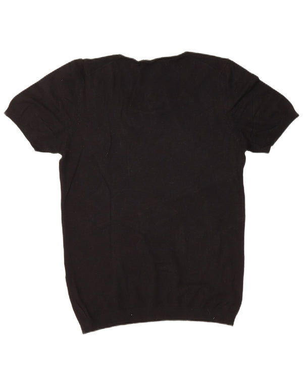 ZARA Mens Short Sleeve Boat Neck Jumper Sweater Medium Black