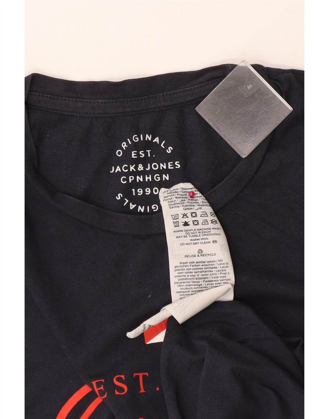 Jack & Jones Mens Graphic T-Shirt Top Medium Navy Blue Cotton