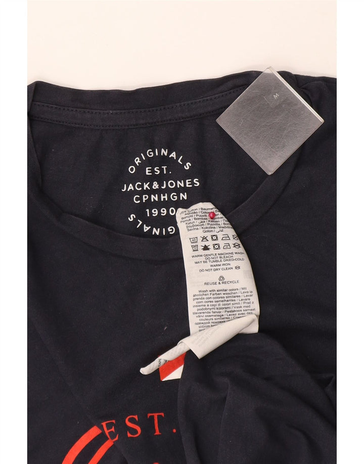 Jack & Jones Mens Graphic T-Shirt Top Medium Navy Blue Cotton