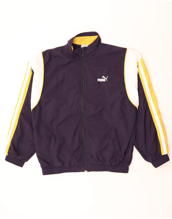 Puma Mens Loose Fit Tracksuit Top Jacket Small Navy Blue Colourblock Nylon