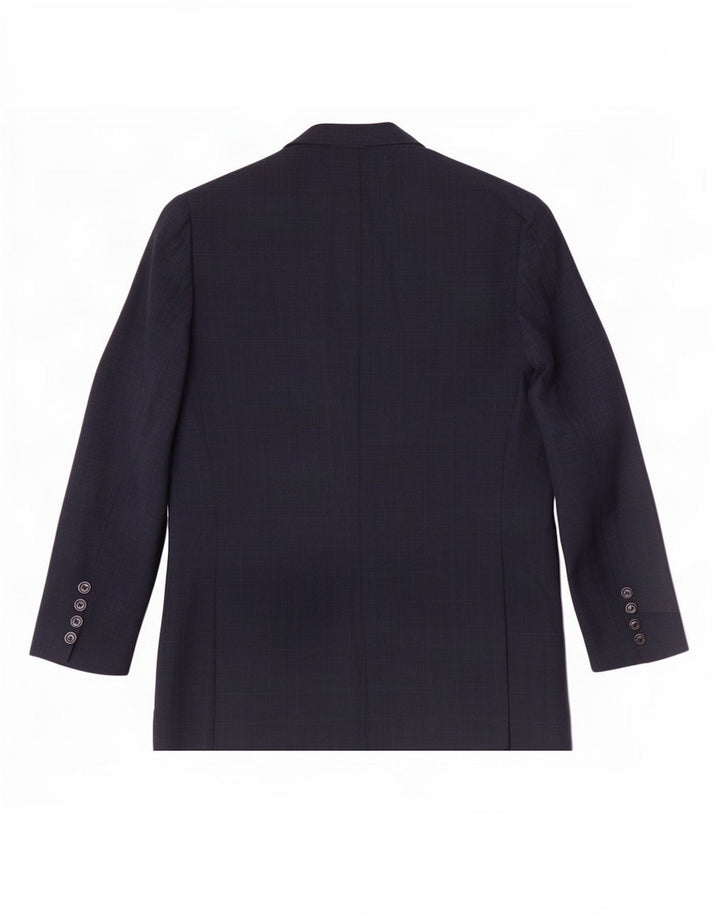 Zara Mens 2 Button Blazer Jacket EU 52 Large Navy Blue Check Polyester