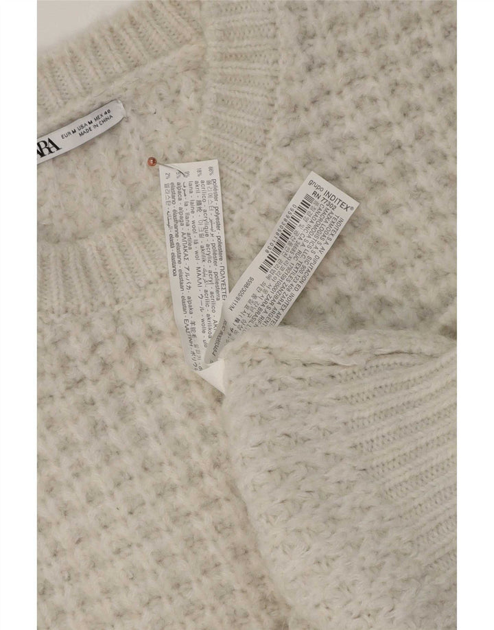 Zara Mens Crew Neck Jumper Sweater Medium White Polyester