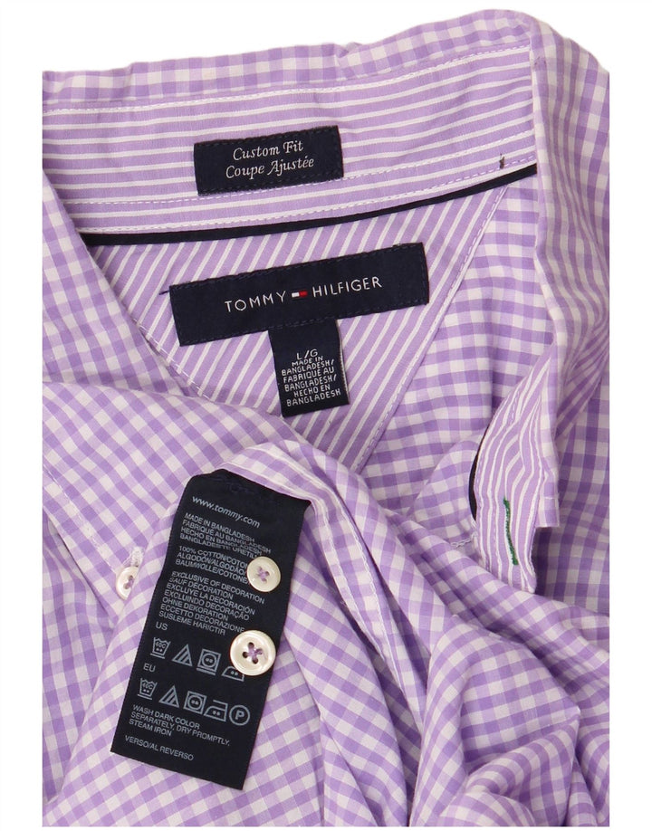 Tommy Hilfiger Mens Custom Fit Shirt Large Purple Gingham Cotton