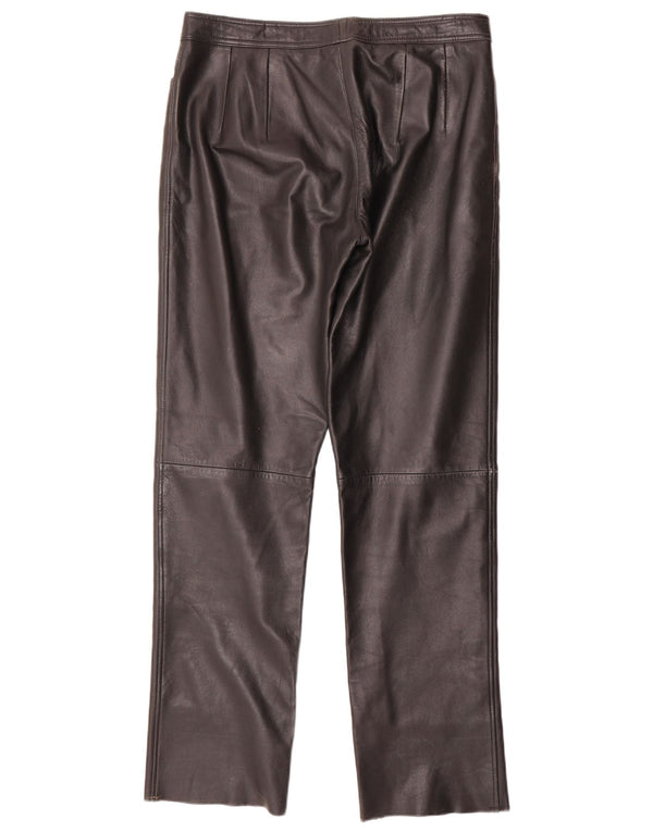 Maddox Womens Straight Leather Trousers IT 44 Medium W32 L32 Black