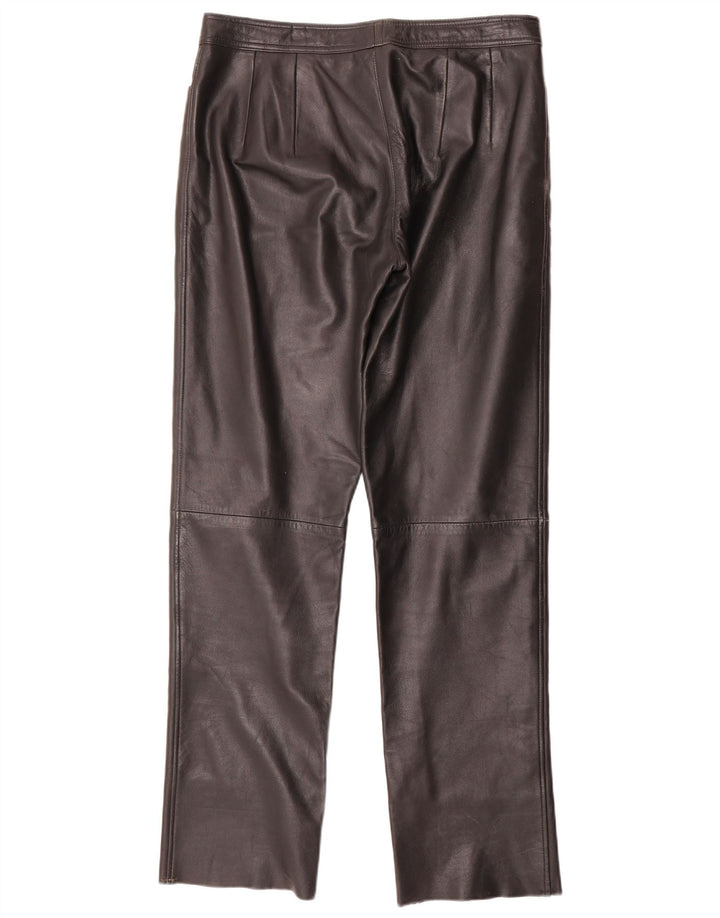 Maddox Womens Straight Leather Trousers IT 44 Medium W32 L32 Black