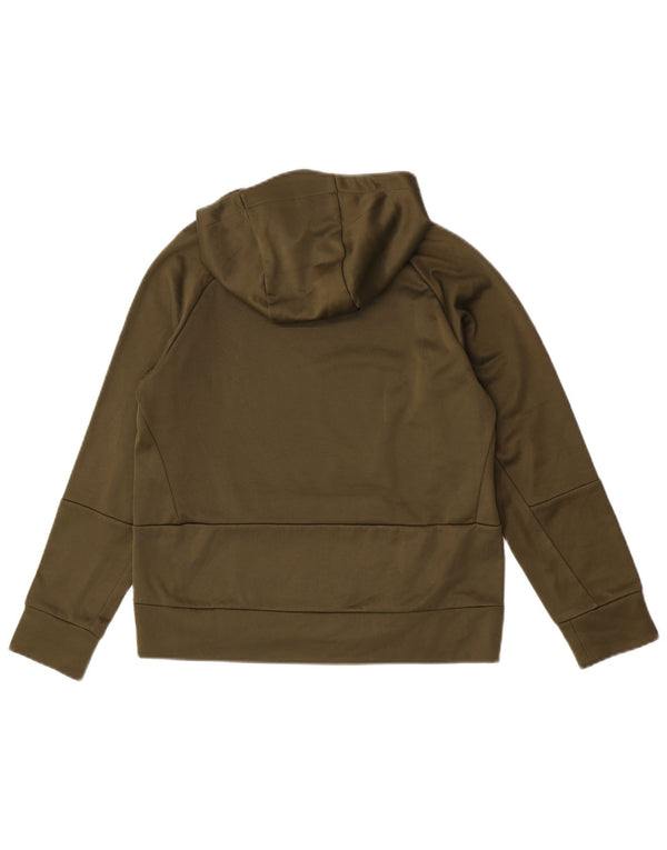 Nike Boys Dri Fit Graphic Hoodie Jumper 12-13 Years Large Khaki Polyester