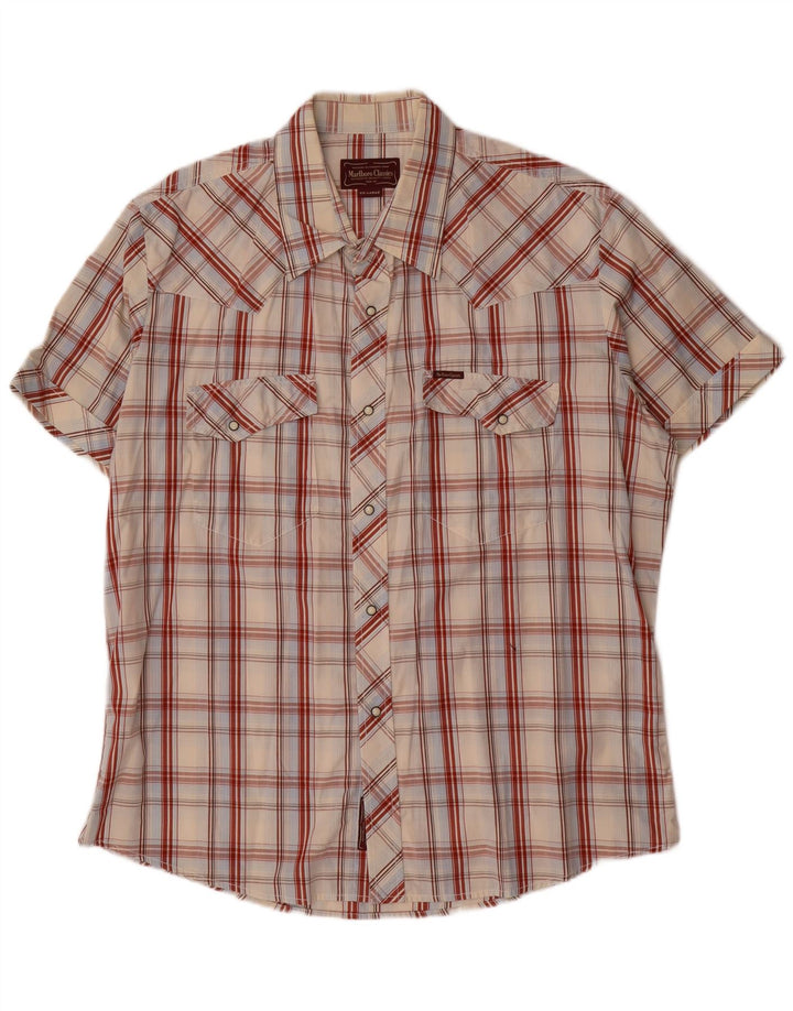 Marlboro Classics Mens Short Sleeve Shirt 2XL Off White Check Cotton
