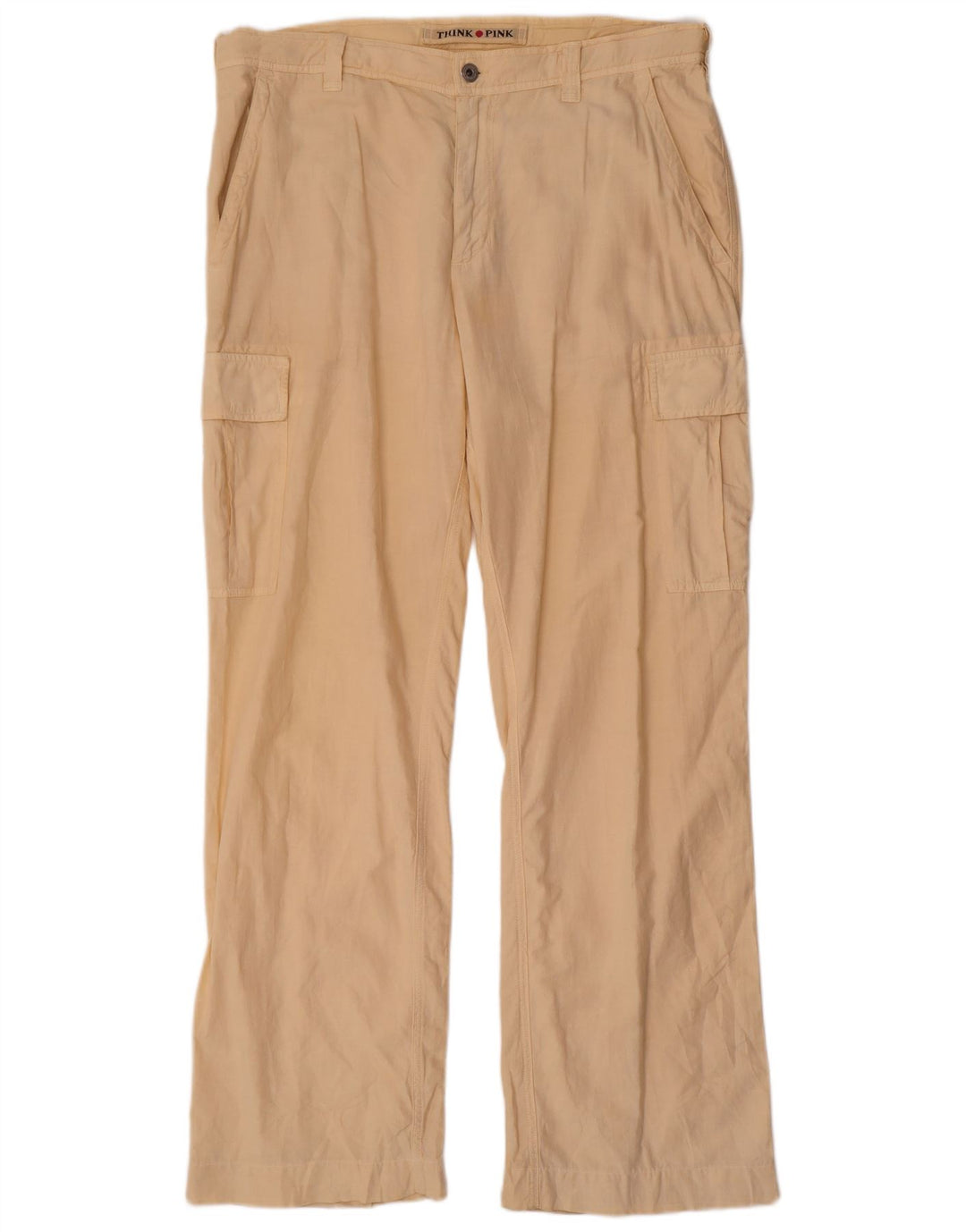 Think Pink Mens Straight Cargo Trousers IT 52 XL W36 L32 Beige Cotton