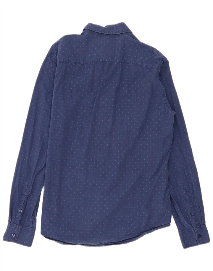 BENETTON Mens Shirt Large Navy Blue Spotted Cotton