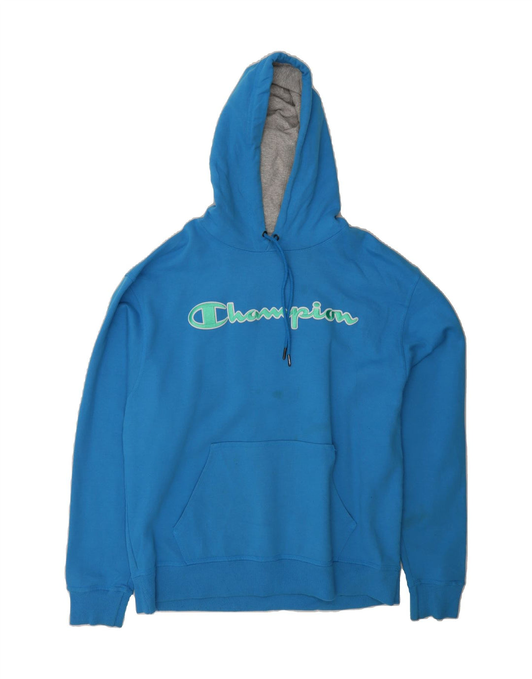 CHAMPION Mens Graphic Hoodie Jumper Large Blue Cotton Vintage Champion and Second-Hand Champion from Messina Hembry 