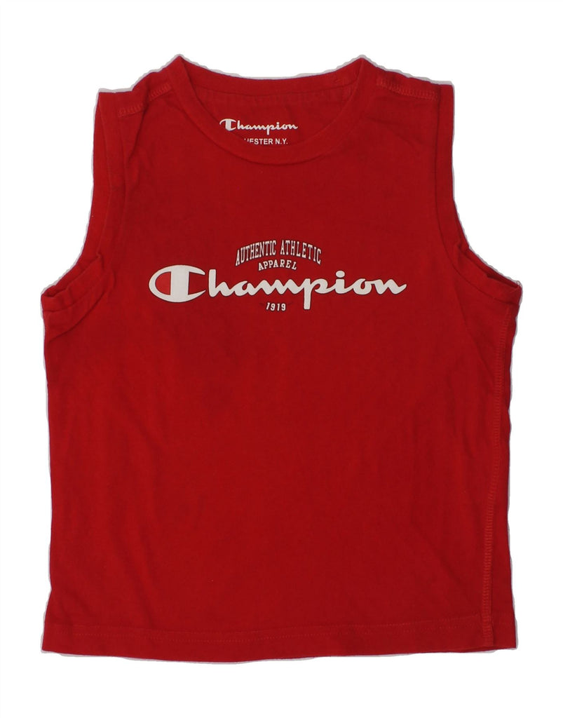 CHAMPION Boys Graphic Vest Top 5-6 Years XS Red Cotton | Vintage Champion | Thrift | Second-Hand Champion | Used Clothing | Messina Hembry 