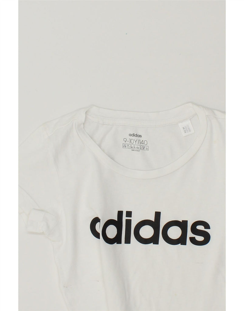 ADIDAS Girls Graphic T-Shirt Top 9-10 Years White Vintage Adidas and Second-Hand Adidas from Messina Hembry 