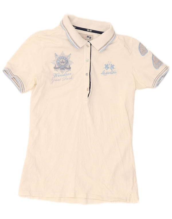 La Martina Womens Graphic Polo Shirt US 1 XS White Colourblock