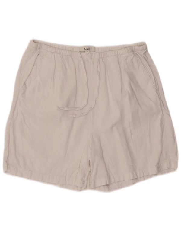 Marks & Spencer Womens High Waist Chino Shorts UK 14 Large W32 White Linen