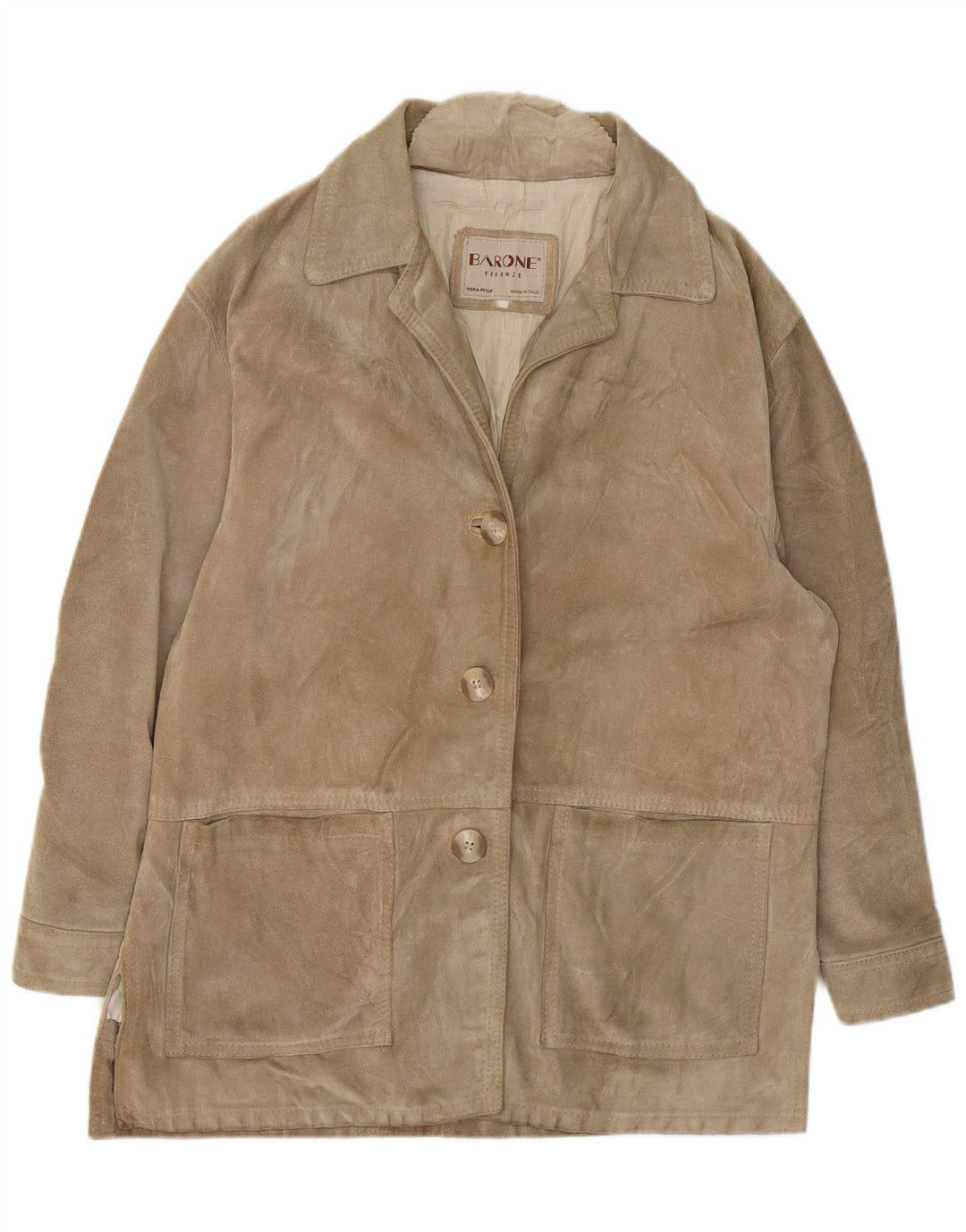 BARONE Womens Firenze Suede Overcoat UK 16 Large Beige Leather