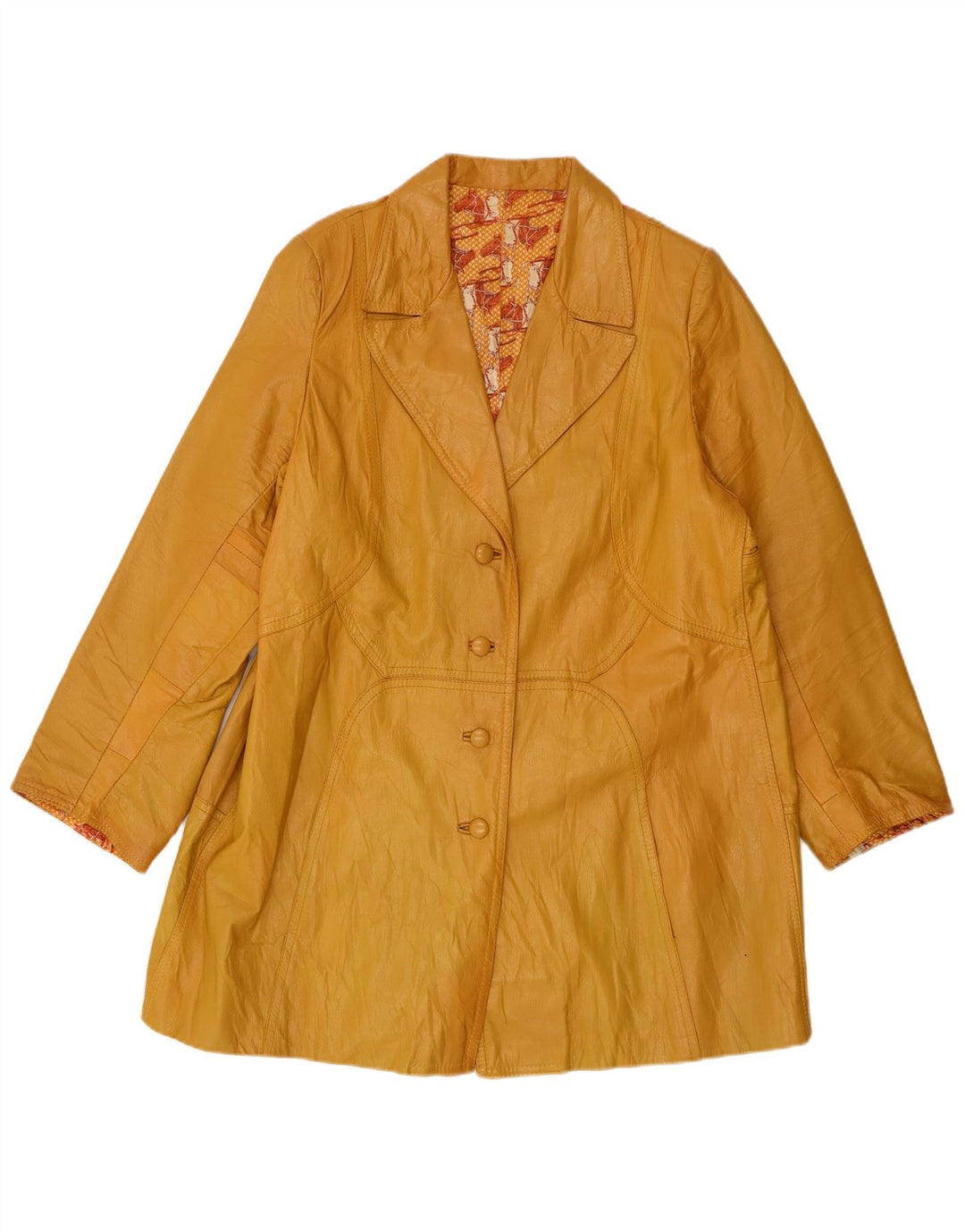 Vintage Womens Leather Coat UK 14 Large Yellow