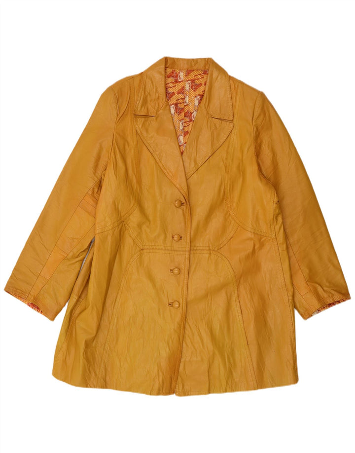 Vintage Womens Leather Coat UK 14 Large Yellow