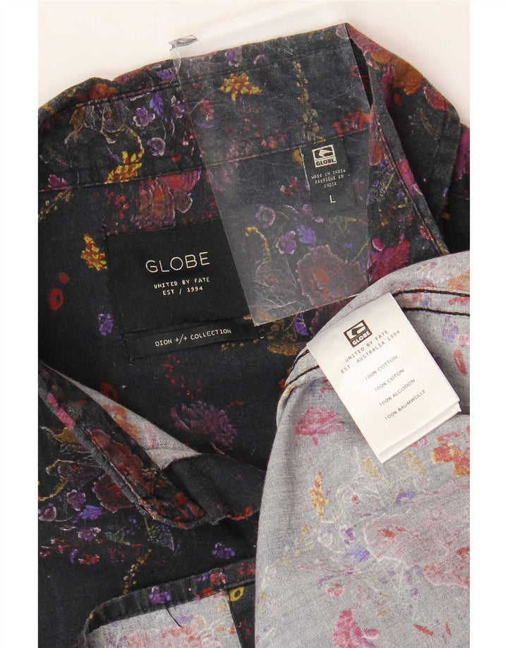 Vintage Mens Shirt Large Black Floral Cotton