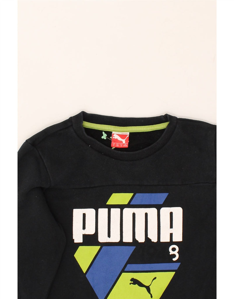 PUMA Boys Graphic Sweatshirt Jumper 7-8 Years Small  Black Cotton | Vintage Puma | Thrift | Second-Hand Puma | Used Clothing | Messina Hembry 