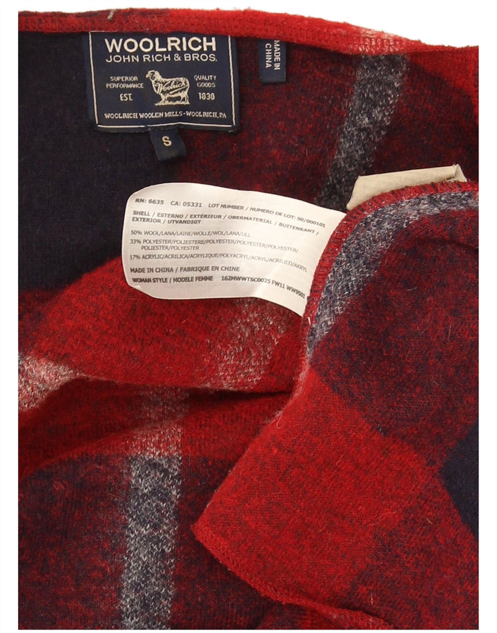 Woolrich Womens Longline Cardigan Sweater UK 10 Small Red Plaid Wool