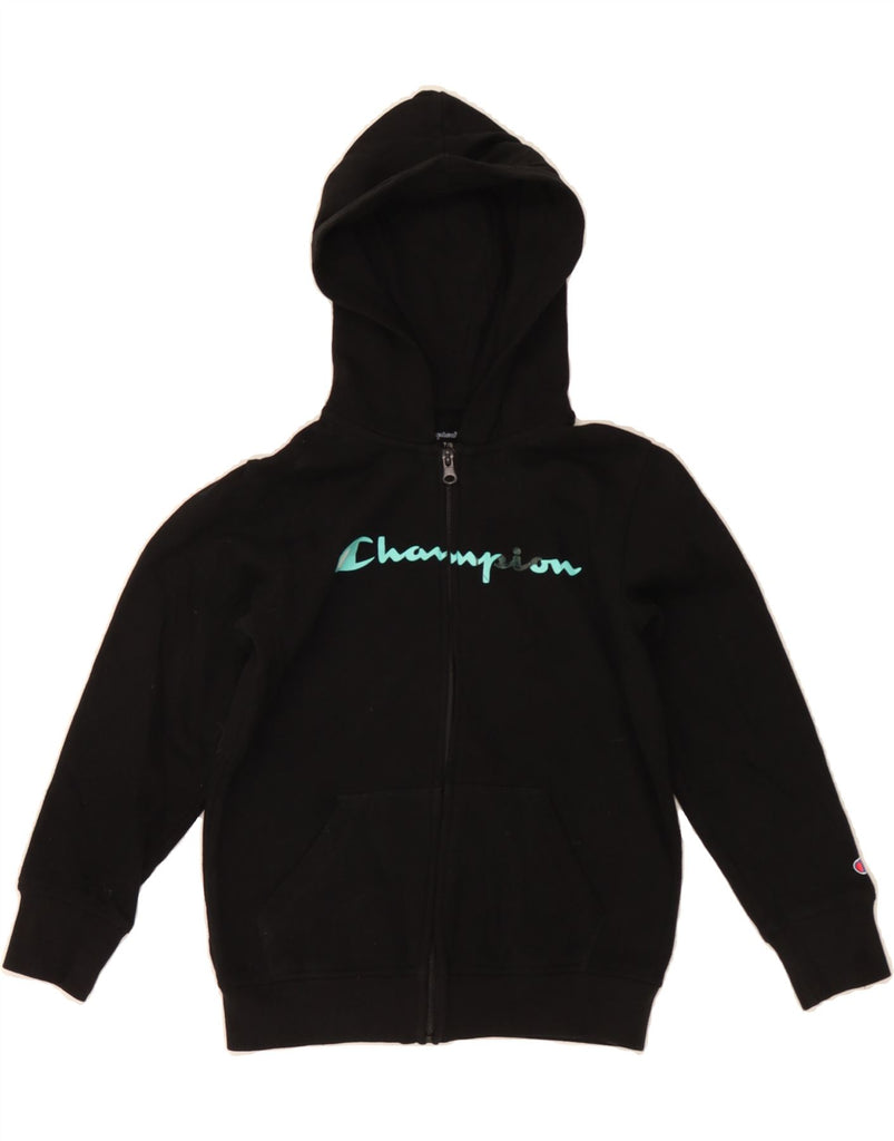 CHAMPION Girls Graphic Zip Hoodie Sweater 7-8 Years Black Cotton Vintage Champion and Second-Hand Champion from Messina Hembry 