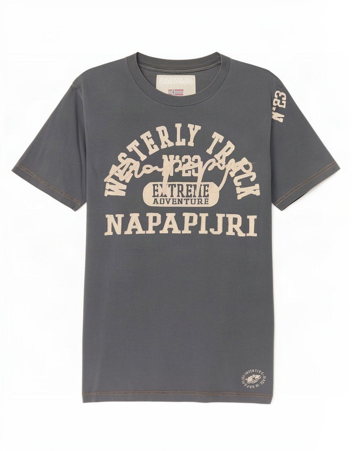 Napapijri Mens Graphic T-Shirt Top Large Grey Cotton