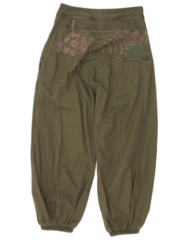 Desigual Womens Graphic Harem Trousers EU 38 Medium W28 L20 Khaki Floral