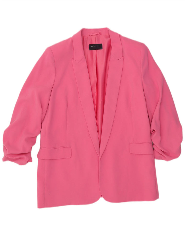 Marks & Spencer Womens 3/4 Sleeve Open Blazer Jacket UK 12 Medium Pink