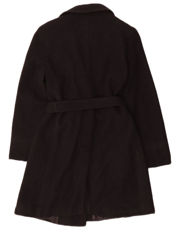 Lineaemme Womens Double Breasted Coat UK 8 Small Black Wool