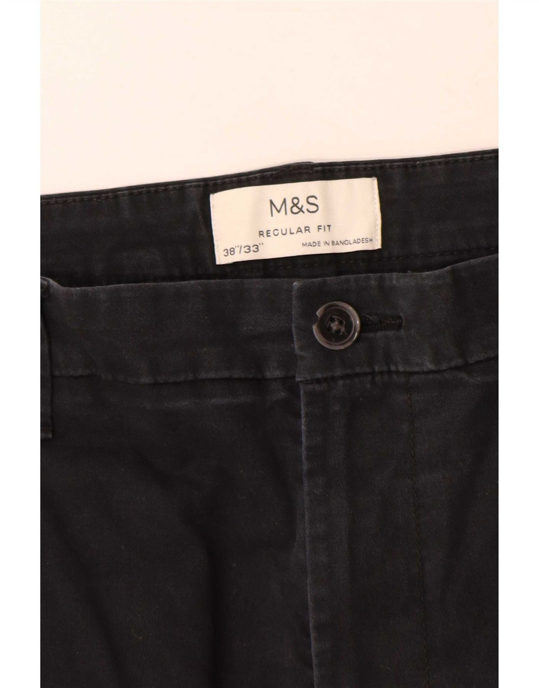 Marks & Spencer Mens Regular Fit Chino Trousers W38 L33 Black Cotton