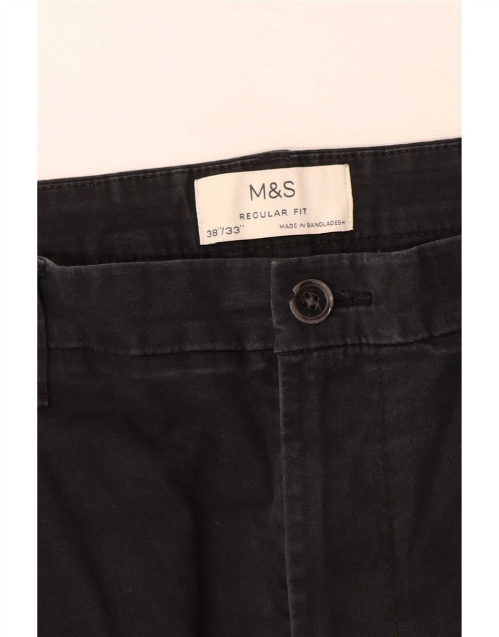 Marks & Spencer Mens Regular Fit Chino Trousers W38 L33 Black Cotton