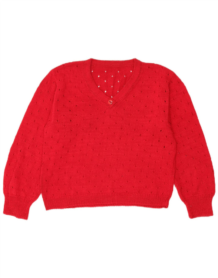 Vintage Womens Crop V-Neck Jumper Sweater UK 12 Medium Red